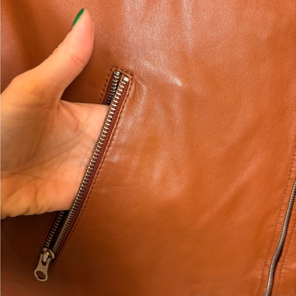 Quince Brown Sheep Leather Moto Jacket Classic Biker Zip Large - Picture 5 of 8